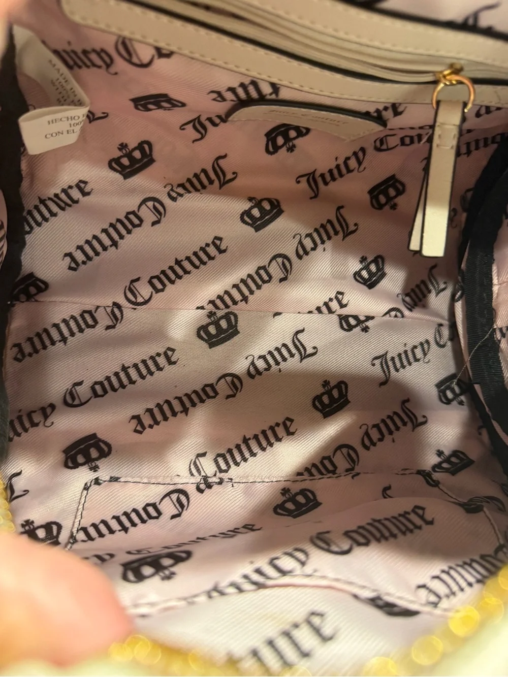 Juicy Couture NWT Classic Juicy Black Velour & Cream Satchel with Pink Logo P239
